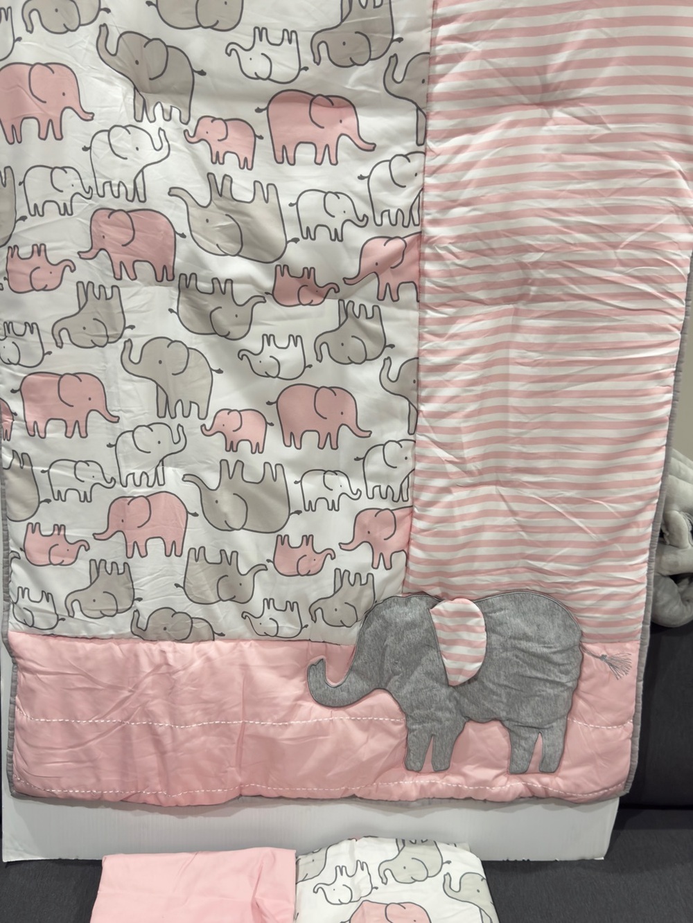 Pink & Gray Elephant Quilted Kids Blanket -